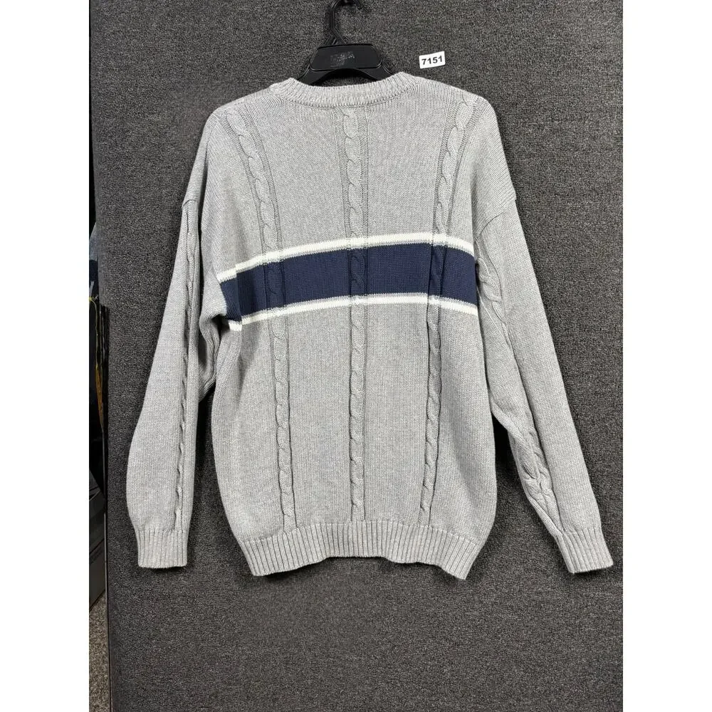 VTG Cambridge Classics 90s Knit Sweater Mens Size XL Gray Blue Striped Crewneck